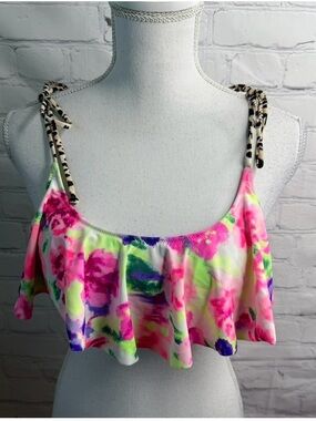 PINK Victoria’s Secret Floral Flounce Bikini Top Medium